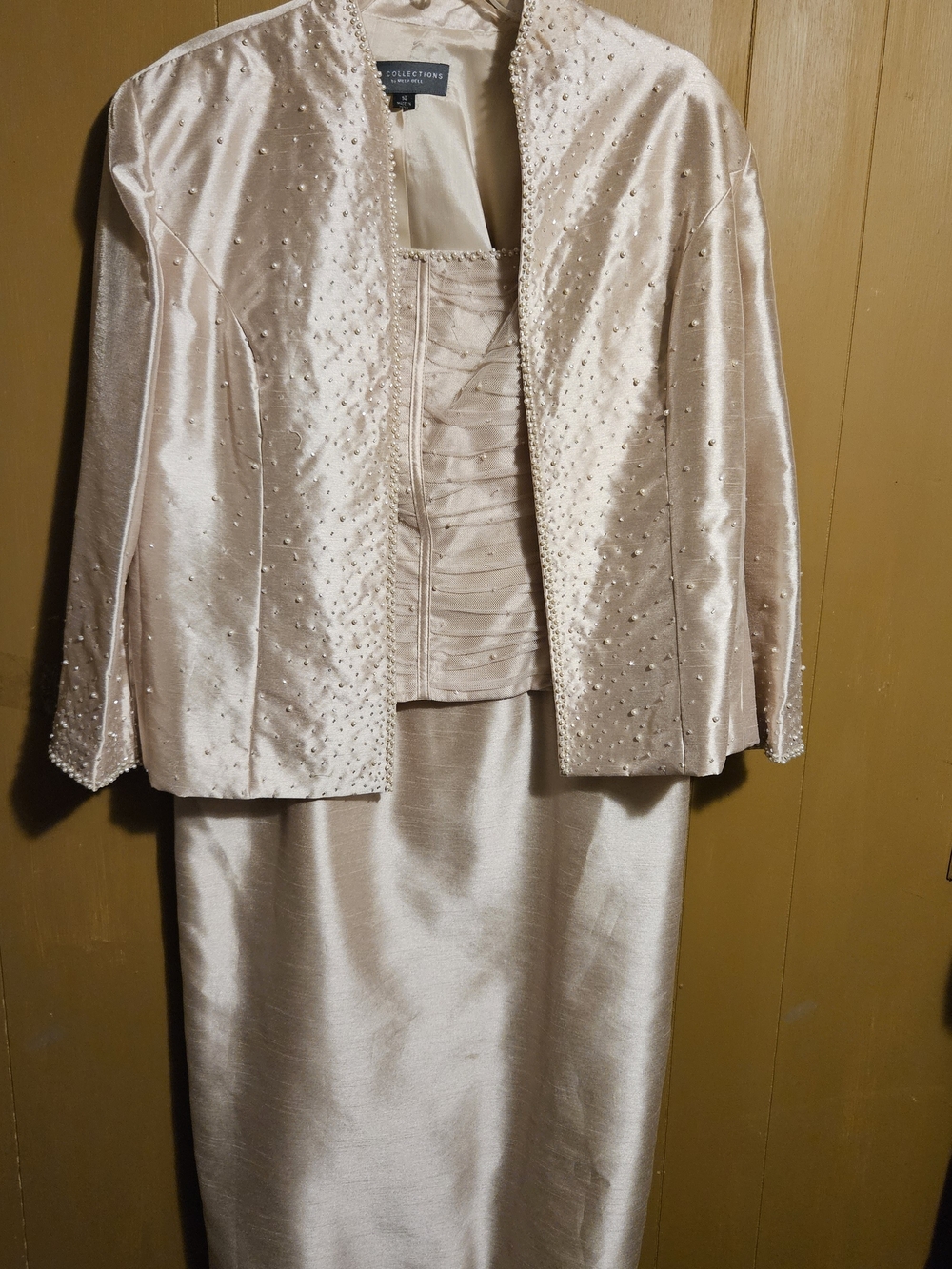 Km Collections By Milla Bell Women's Beaded Satin Formal Dress With Jacket Blush